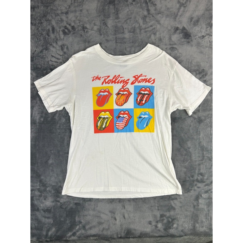The Rolling Stones‎ Graphic Tee L White Pop Art Lips Design Band Shirt Day Brand